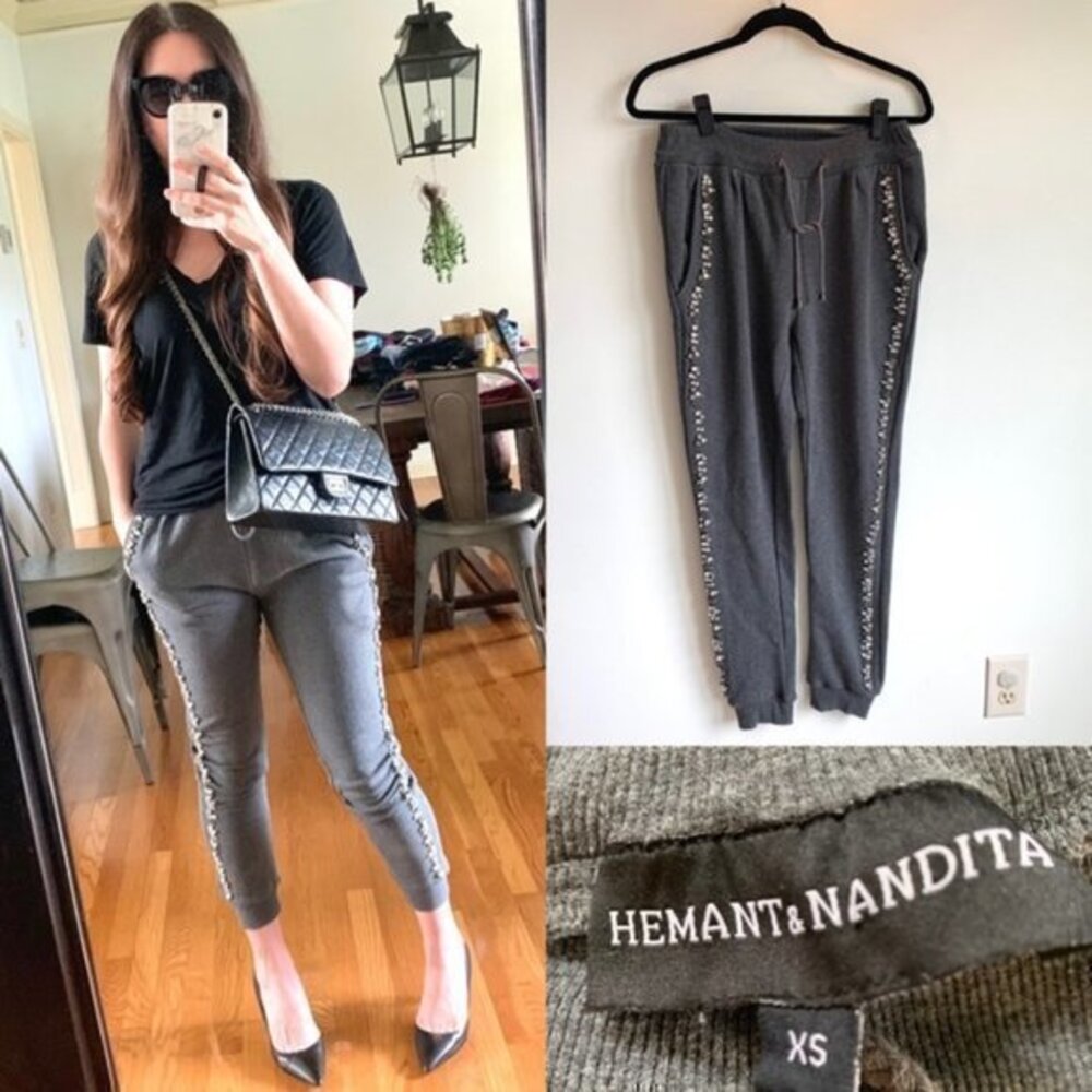 HEMANT & NANDITA Rhinestone Embellished Sweatpants in Size XS (fits VERY BIG)